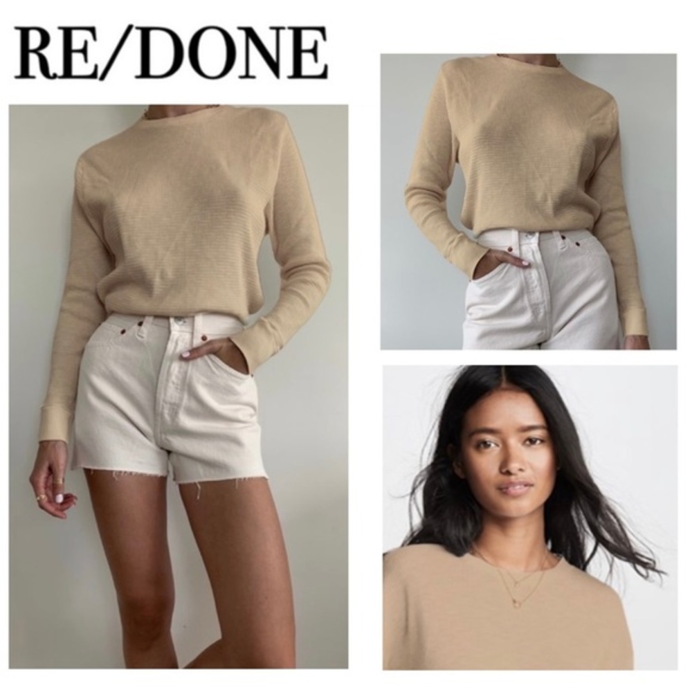 NEW RE/DONE Thermal Waffle Crew Long Sleeve Shirt